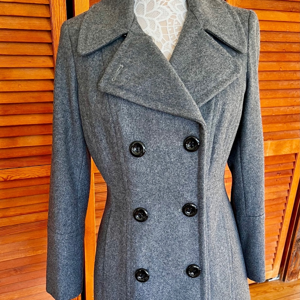 Nwt Stylish Anne Klein Pea Coat Grey Wool Like Ne… Gem